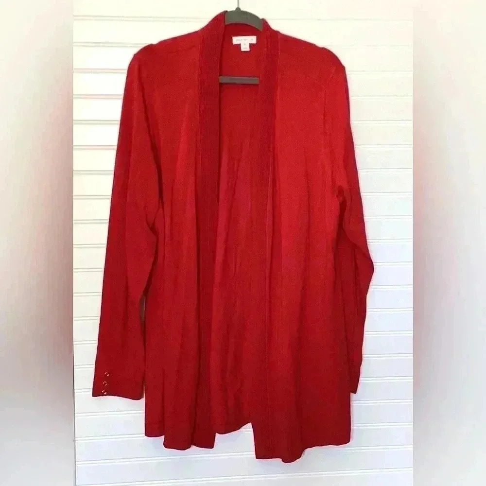 Charter Club Women's 3X Red Open-Front Cardigan Sweater